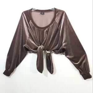 New Nude Brand velvety oversized cropped tie front top S